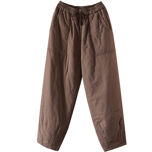 宽松文艺大口袋夹棉加厚长裤女100%棉一体式内衬棉裤萝卜裤靴裤冬