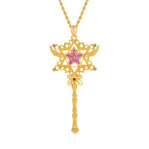 PINKBOX仲夏夜之星黄金吊坠999足金镶嵌粉蓝宝月光石挂坠手工工艺