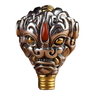 纯银大尺寸三通佛头手串配饰饕餮兽面卡子金刚菩提文玩配饰diy配