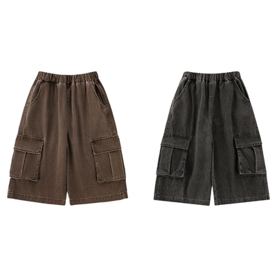 幼悠女童2026春季新款纯棉复古八分工装裤宽松透气儿童洗旧裤子潮