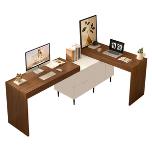 转角书桌带储物柜一体桌子旋转L型电脑桌家用拐角学习桌办公桌L80