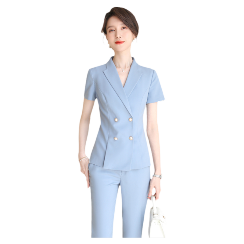 诗璐雅蓝色短袖西服套装