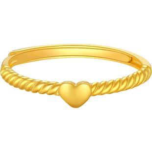 潮宏基至简黄金戒指足金戒指关节戒爱心可调节计价E生日礼物