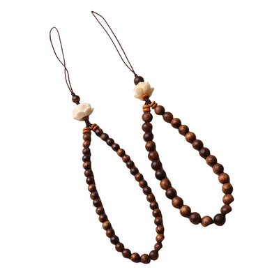 檀木莲花手把件手机挂链钥匙挂链