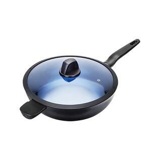 左家右厨蓝钻不粘平底炒锅家用不沾炒菜锅大容量翻炒锅平底锅32cm