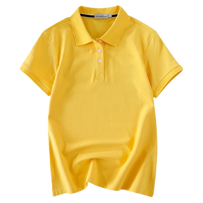 有领polo衫纯棉翻领短袖T恤女纯色修身运动休闲大码女工作服定制