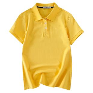 有领polo衫纯棉翻领短袖T恤女纯色修身运动休闲大码女工作服定制