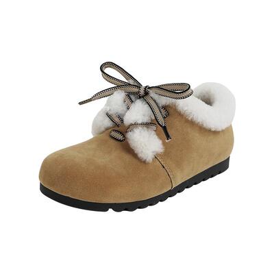 弄里人佳大码女鞋41-42码雪地靴25冬新款毛毛鞋加绒系带保暖棉鞋