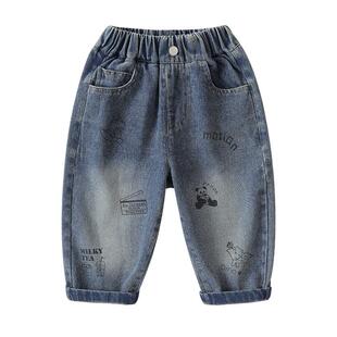 右欧男童牛仔裤直筒春秋新款幼儿园女童宽松裤子儿童宝宝韩版长裤