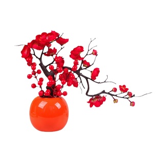 发财果红果假花仿真花摆设客厅餐桌花摆花腊梅梅花装饰品盆栽摆件