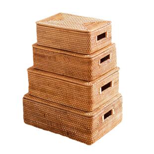 越南藤编收纳筐带盖家用编织收纳篮茶几竹编箱零食杂物置物书本框