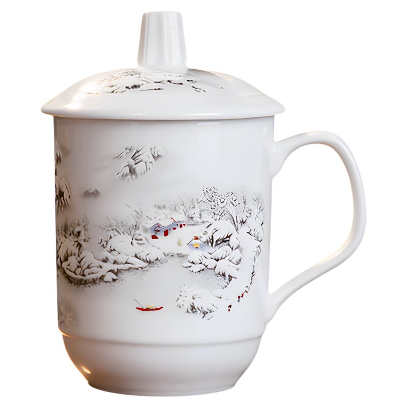 景德镇有盖杯子带盖茶杯会议杯办公杯陶瓷杯带盖家用棋牌室喝水杯
