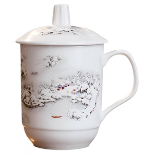 景德镇有盖杯子带盖茶杯会议杯办公杯陶瓷杯带盖家用棋牌室喝水杯