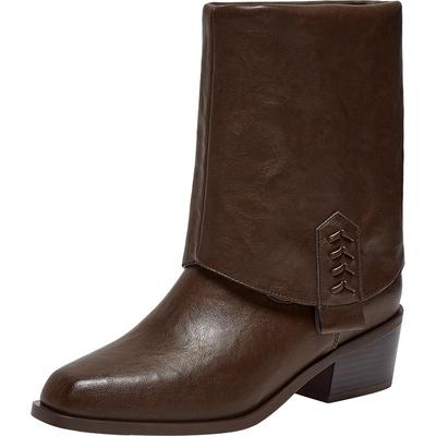 百思图2025冬季新款潮流裤管靴粗腿显瘦尖头粗跟女短靴E5177DD5