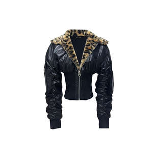 Gods plan*上帝计划*束腰版型*暗黑豹纹撞色拼接bomber棉服外套女