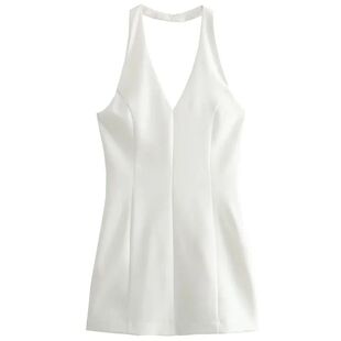 V-neck hanging neck slim fit dress women V领挂脖修身连衣裙女