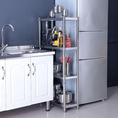 20cm不锈钢夹缝置物架厨房三层落地25cm宽冰箱侧窄缝隙多层收纳架