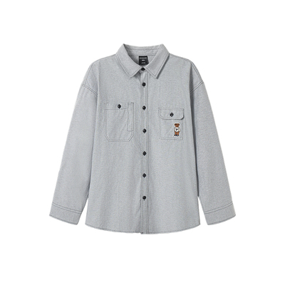 韦恩泽维尔翻领长袖休闲灰色衬衫