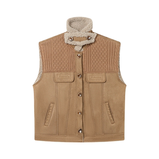 丿未PUREVENUS焦糖Cookies饼干皮毛一体马甲女2025新款