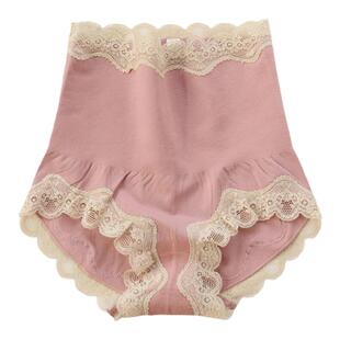 红色女蕾丝内裤高腰收腹提臀纯棉裆大码性感裤头可爱胖mm粉色秋冬