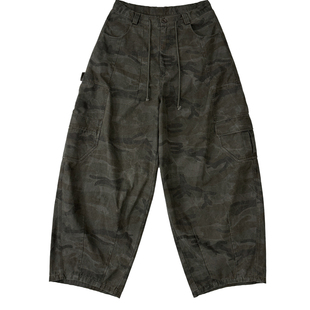 Aurocean 定染灰绿暗纹迷彩工装裤 水洗旧感宽松廓形休闲裤