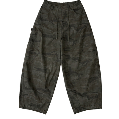 Aurocean 定染灰绿暗纹迷彩工装裤 水洗旧感宽松廓形休闲裤