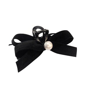 秋冬季黑色丝绒珍珠大蝴蝶结布艺抓夹高级感发量多13cm鲨鱼夹发饰