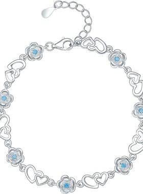 周六福S925银蓝色花卉手链女