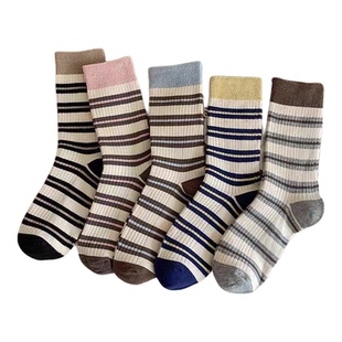 2025秋冬新品网红条纹袜子女士中筒袜多巴胺撞色设计个性潮袜运动