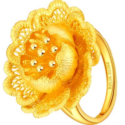 赛菲尔婚书系列黄金戒指牡丹花女