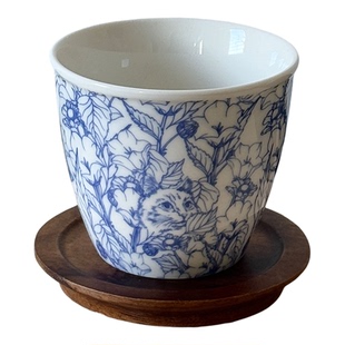 复古丛林青花猫陶瓷杯手握杯家用马克杯水杯日式咖啡杯拿铁拉花杯