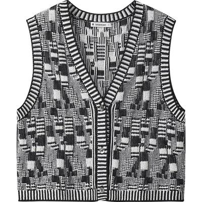 播商场同款黑白格纹针织开衫女24春秋复古马甲背心BDR3UD3262