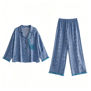 猫人带胸垫睡衣女款春秋款纯棉长袖2025新款高级感双层纱布家居服