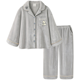 睡衣男款秋冬新款海岛绒加厚保暖家居服大码灰色小狗男士套装冬季