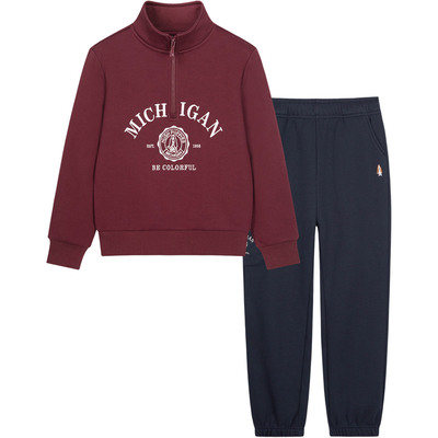 暇步士儿童加绒运动套装卫衣长裤