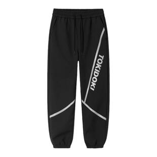 tokidoki潮牌高街机能风反光结构款梭织裤男冬季款摇粒绒束脚裤子