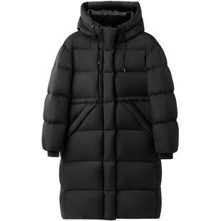 太平鸟收腰泡芙羽绒服女15D零压90白鸭绒保暖中长款连帽面包外套*