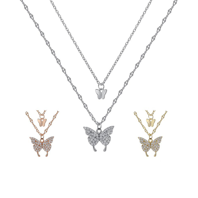 USITE钻石纯银蝴蝶叠戴项链女