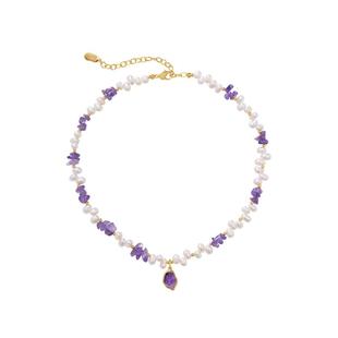 Amber Lollipop淡水珍珠项链女款紫水晶锁骨链轻奢宝石小米珠颈链