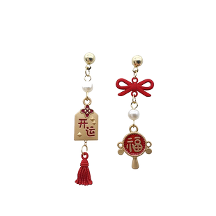 2023新年红色喜庆耳钉饰品小老虎开运福袋耳环可爱少女无耳钉耳饰