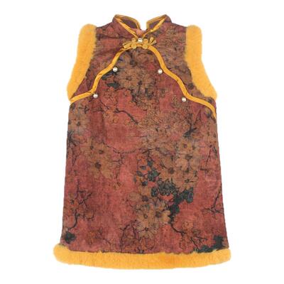 utouto大花撞色中式旗袍裙