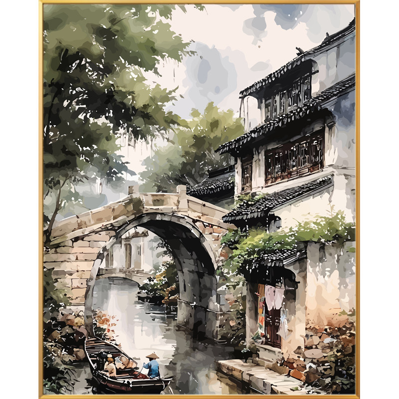 江南古镇中国风数字油画diy填DIY/数字油画