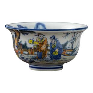 青花釉里红压手杯主人杯手工缠枝连纹仿古陶瓷单杯品茗喝茶杯子大