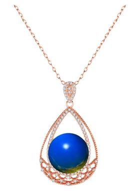 宫廷复古装珠宝国风设计墨西哥合成蓝珀正圆琥珀吊坠汉服旗袍项链