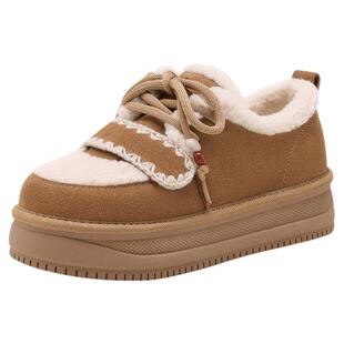 星期六真皮加绒全包勃肯鞋女2025新款秋冬季厚底女鞋保暖毛毛鞋子