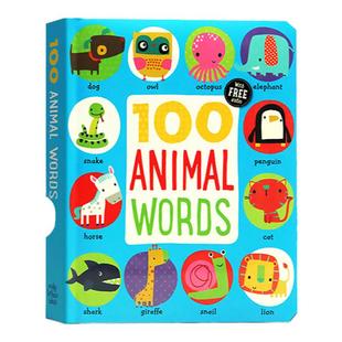 英文原版绘本 100 animal words 100个动物词汇 幼儿童英语早教启蒙认知动物读本 图解字词典单词纸板书 撕不烂0-3岁英语图画读物