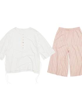形内女纯棉白色家居服套装