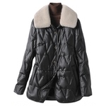 海宁皮衣女黑色水貂毛领真皮夹克白鸭绒2025新款外套绵羊皮羽绒服