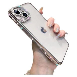 适用苹果14手机壳新款iphone15Promax透明全包镜头防摔13PROMAX高级感镶水钻12的女款潮牌硅胶保护套网红