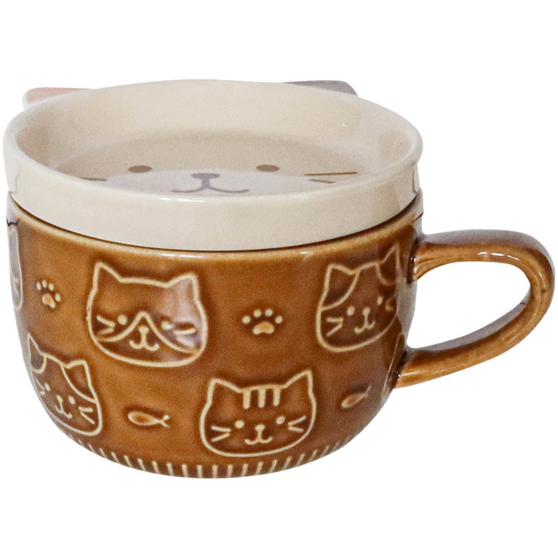 述物陶瓷可爱猫咪带盖马克杯